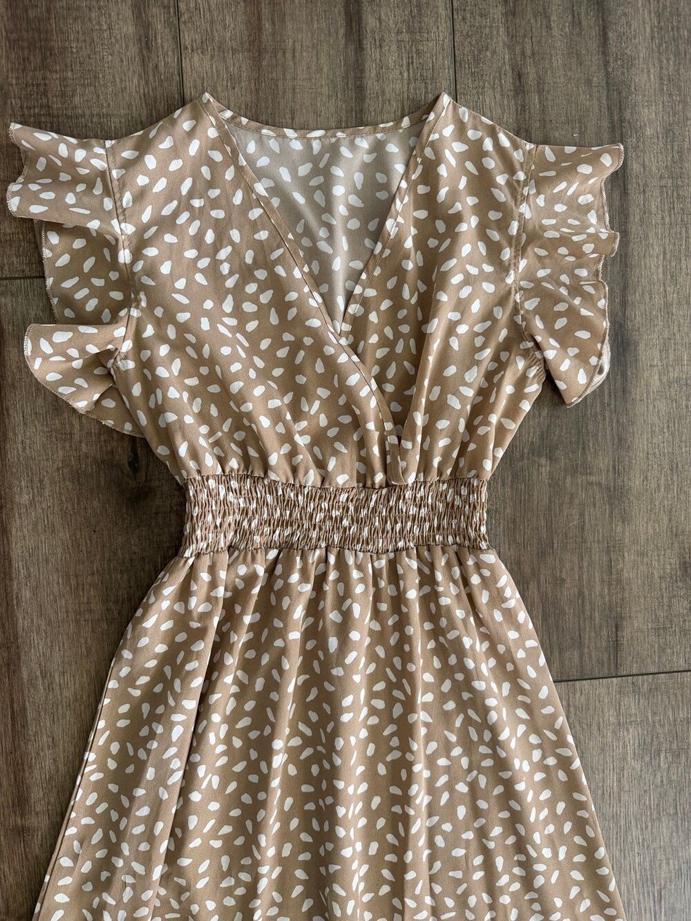 Polka Dot Flutter Sleeve Smocked Maxi Dress Small